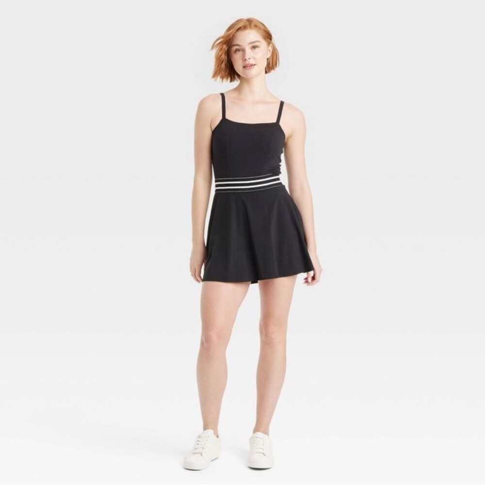JoyLab Black Athletic Dress with White Stripes Built in Shorts
